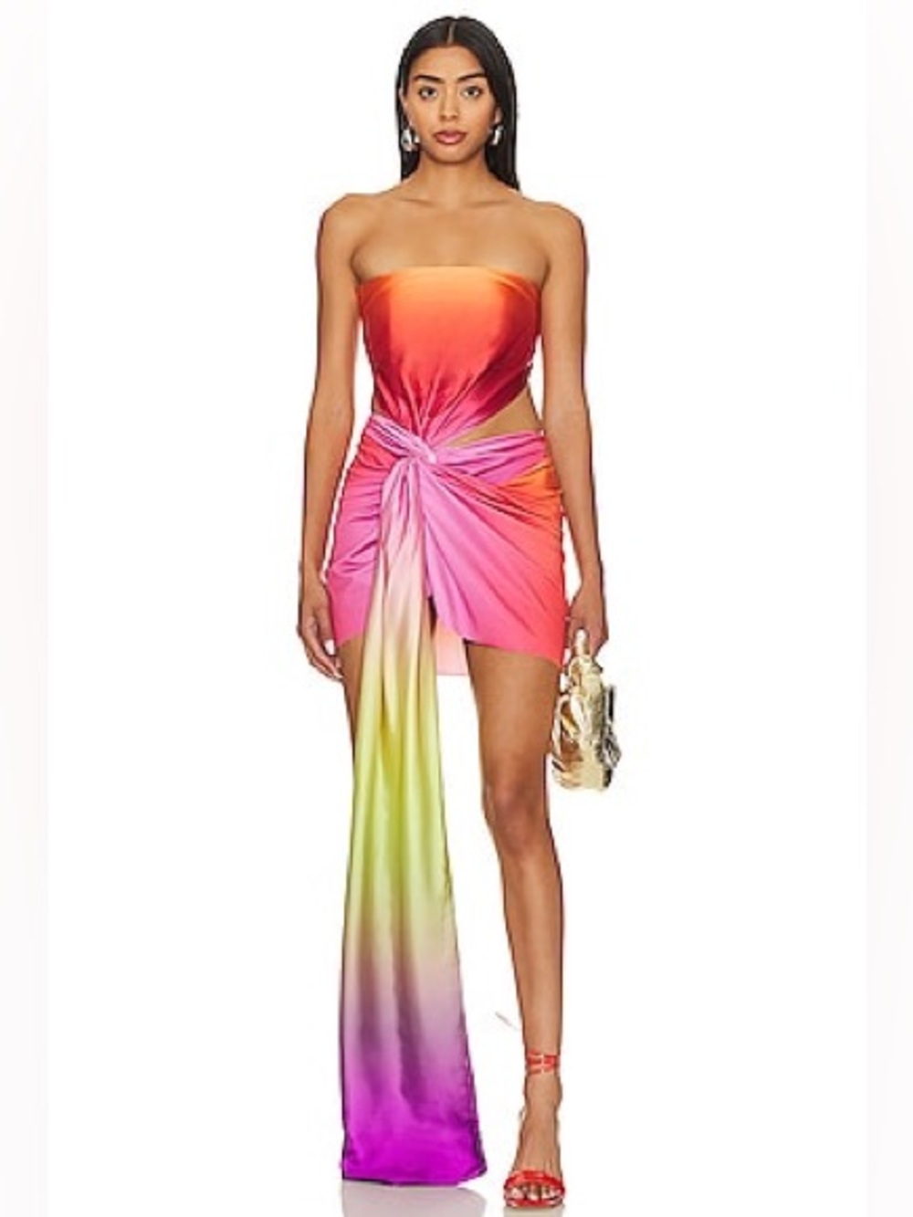 superdown Multicolor Ombre Knot-Front Mini Skirt in Pink & Orange